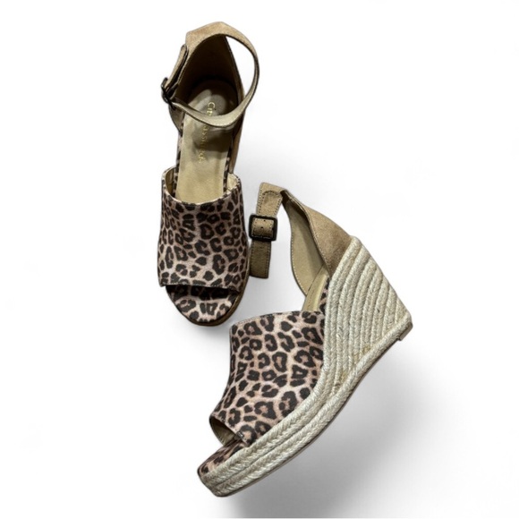 Cityclassified Shoes - City Classified Leopard Print Peep Toe Ankle Strap Hemp Rope Wedge Sandals 8 NIB